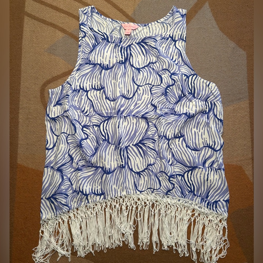 Lilly Pulitzer Blue and White Floral Tank Top